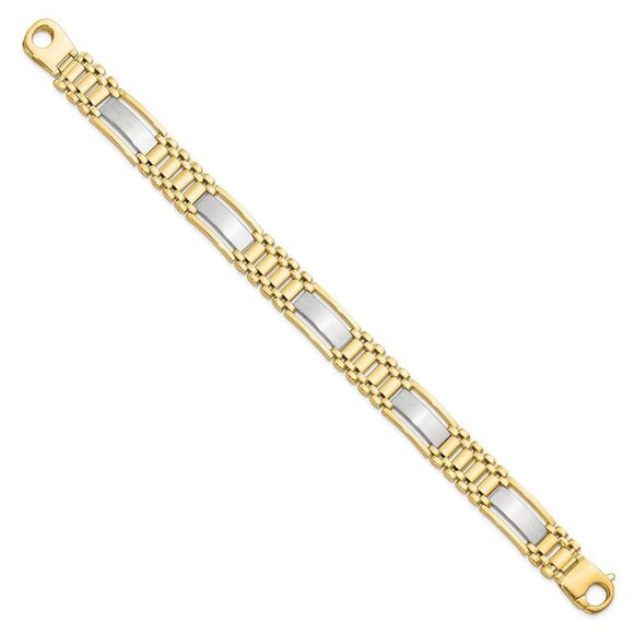 Men's 12.5mm 14k Two Tone Gold Polished & Satin Link Bracelet, 8.5 In. - Picture 2 of 6